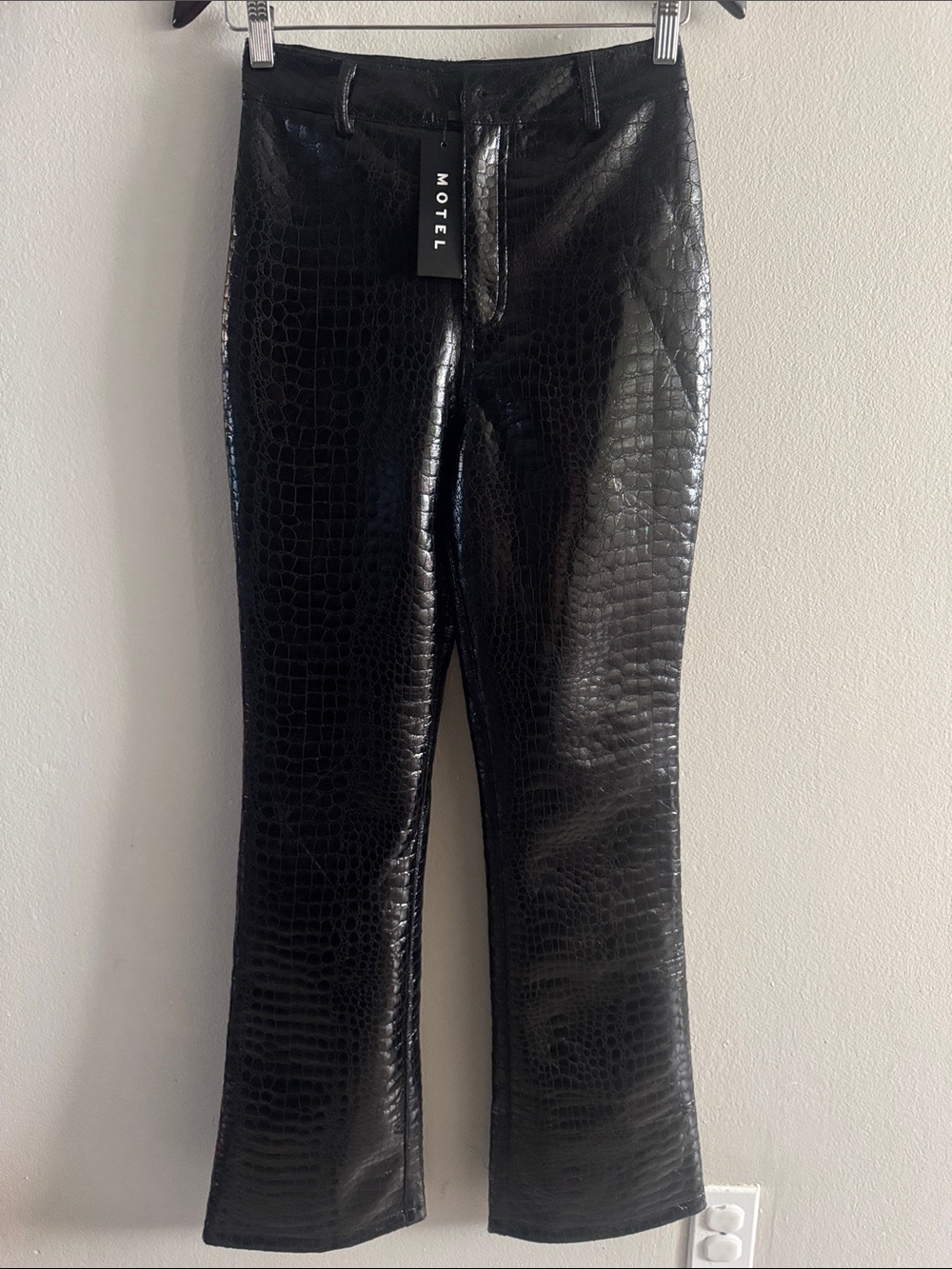 Motel Rocks Black Faux Croc Flare Jeans